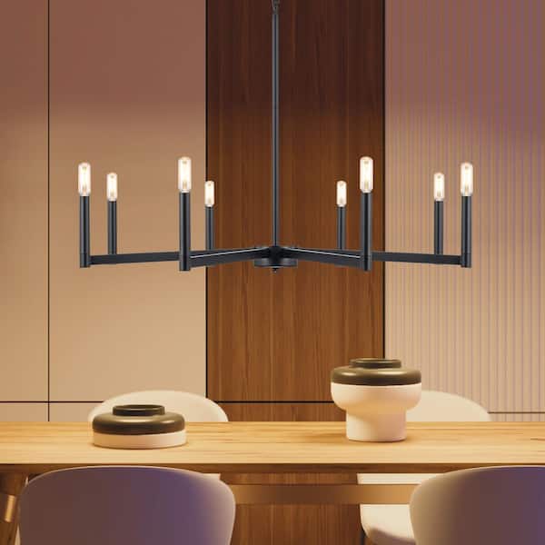 8-Light Black Modern Farmhouse Chandelier, Round Candle Ceiling Light Fixture for Dining Room Living Room Foyer