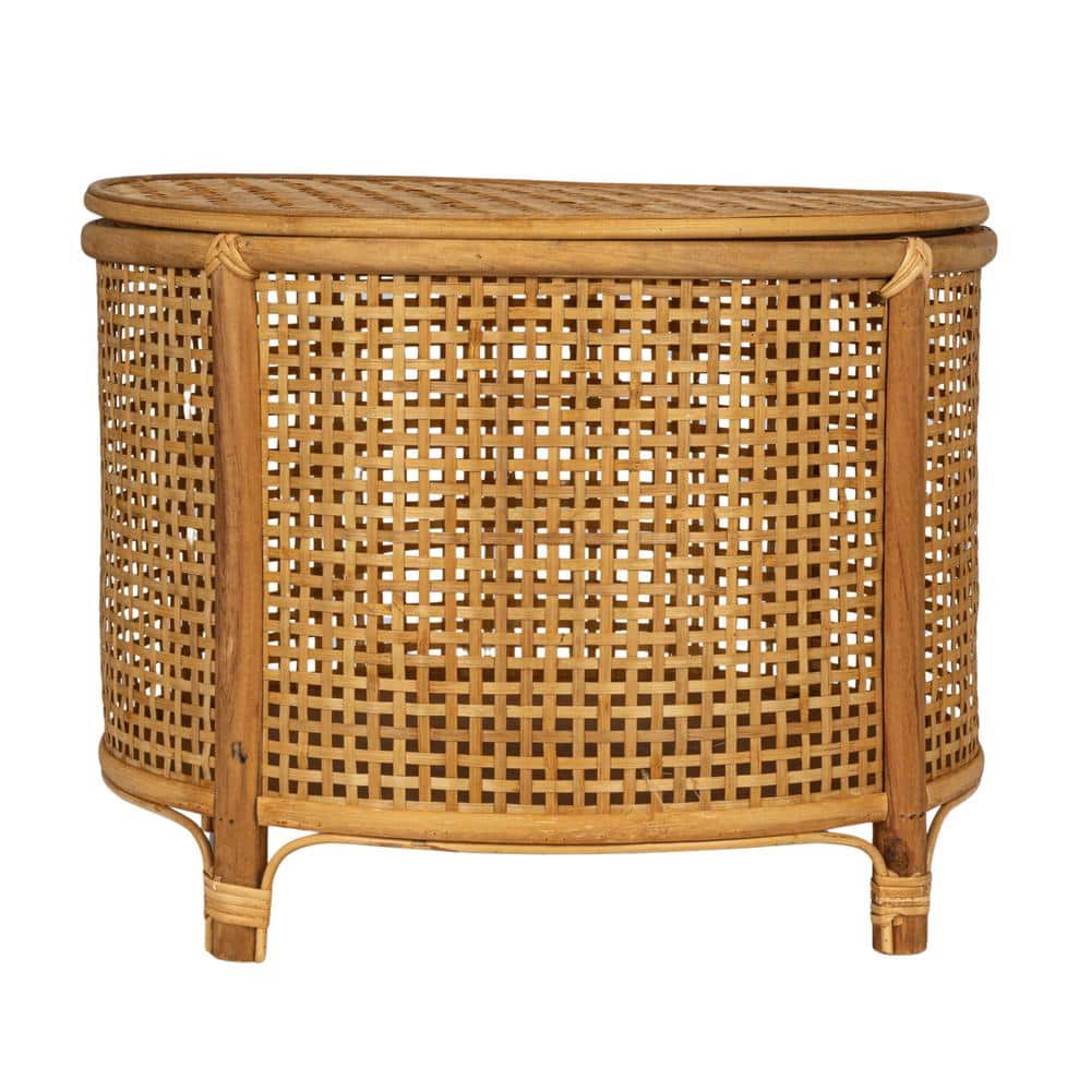Natural Round Bamboo and Rattan Accent Storage Table