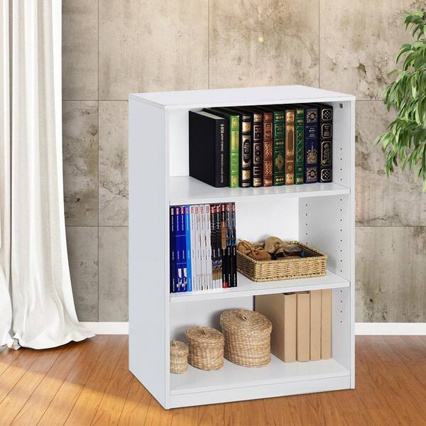 White Wood 3 Shelf Standard Bookcase, Furinno 3 Shelf Bookcase