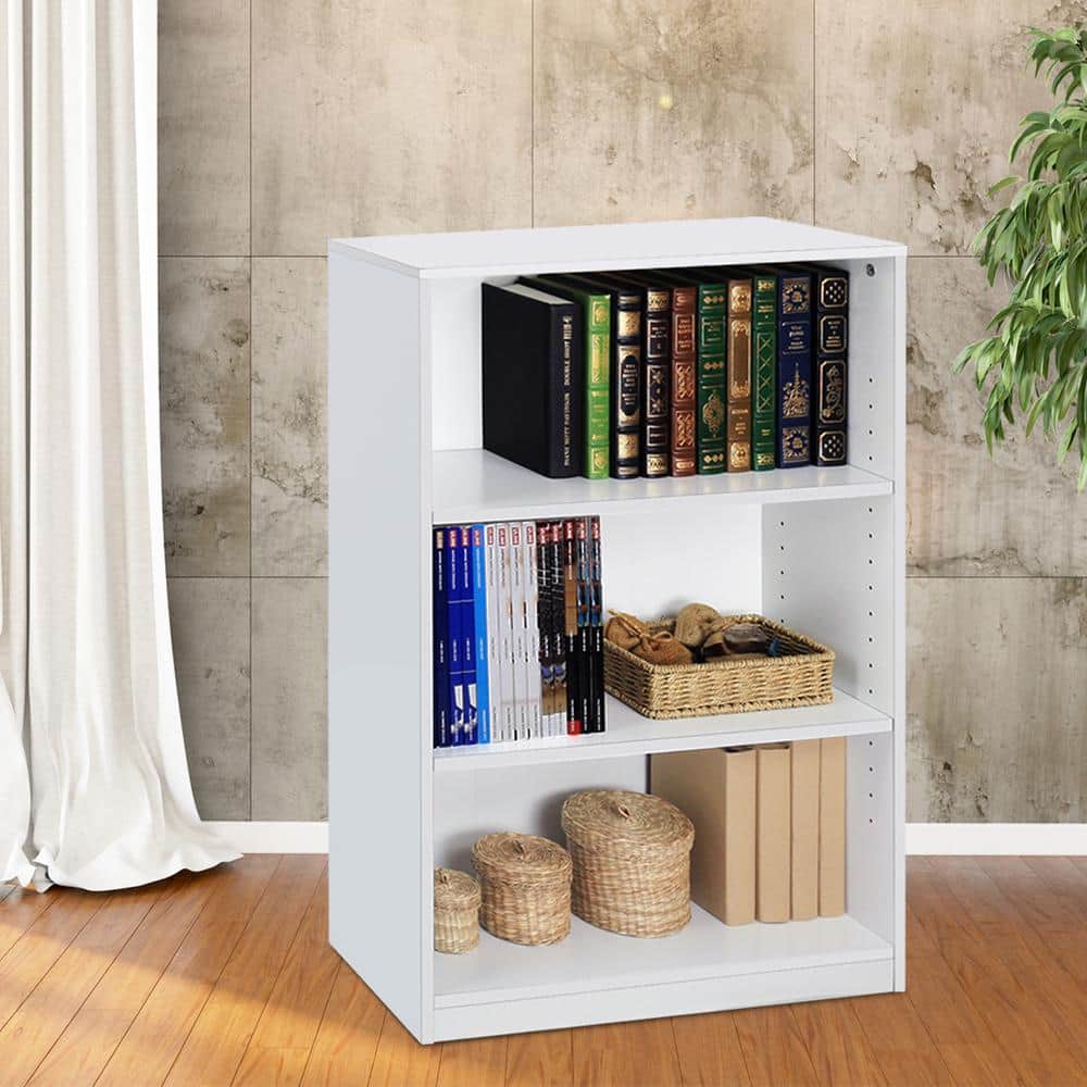 Adjustable 3-Tier White Composite Wood Bookcase