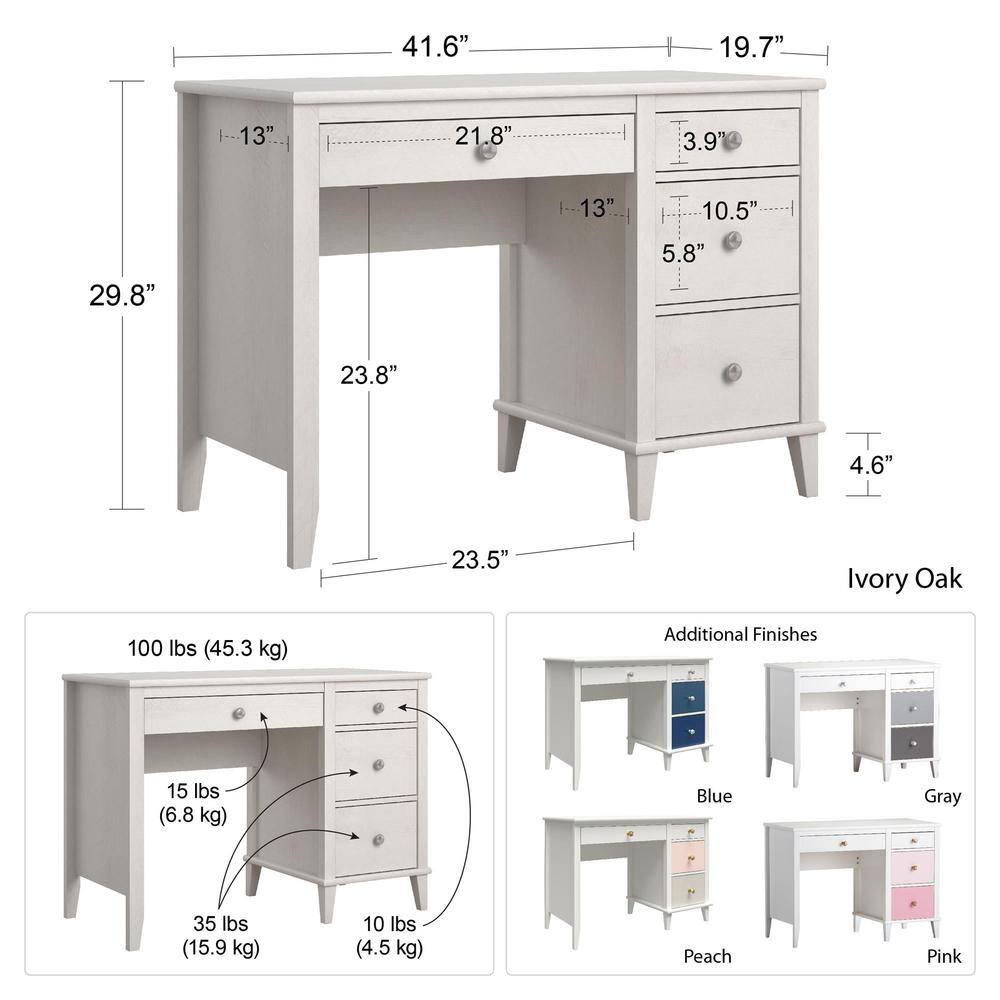Monarch Hill Poppy 41'' Gray Engineered Wood Computer Desk with Drawers