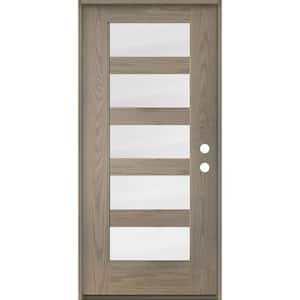 ASCEND Modern 36 in. x 80 in. Left-Hand/Inswing 5-Lite Satin Glass Oiled Leather Stain Fiberglass Prehung Front Door
