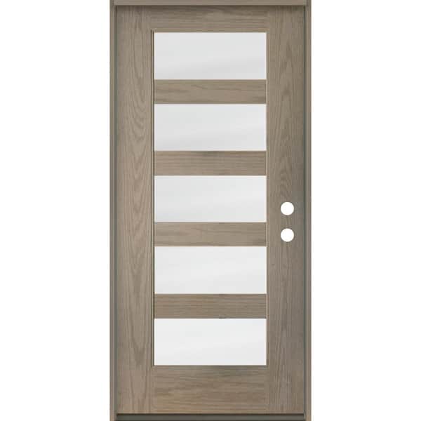 Krosswood Doors ASCEND Modern 36 in. x 80 in. Left-Hand/Inswing 5-Lite Satin Glass Oiled Leather Stain Fiberglass Prehung Front Door