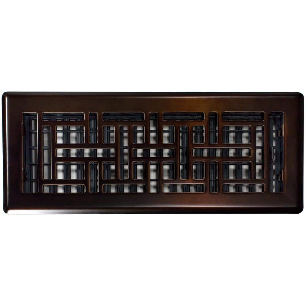 4x12 Inch Rubbed Bronze Steel Floor Register with Decorative Design