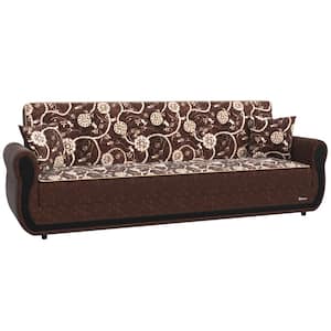 Madrid Collection Convertible 90 in. Brown Chenille 3-Seater Twin Sleeper Sofa Bed with Storage