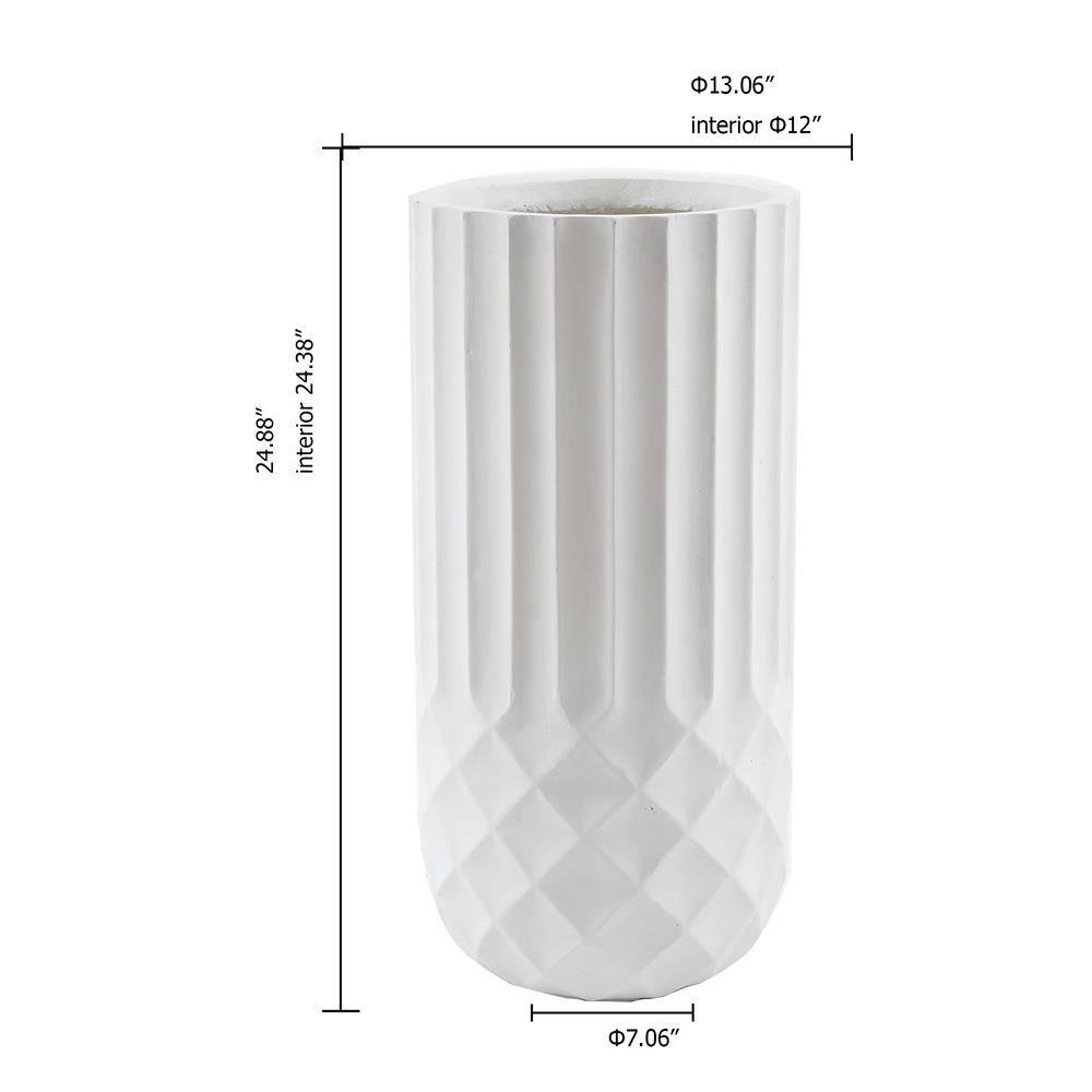 White 24-Inch Tall Round MgO Indoor/Outdoor Planter