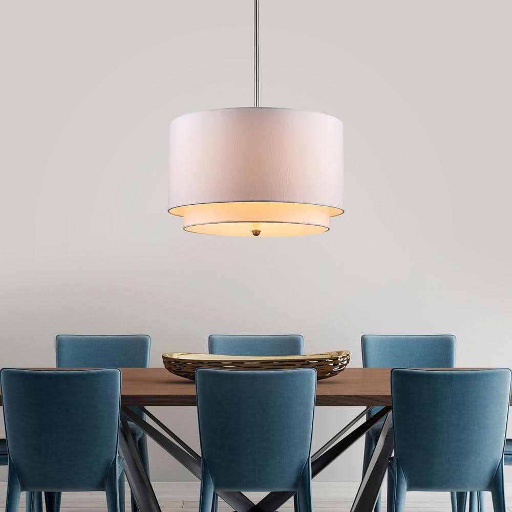 Schiffer Brushed Nickel 18" Drum Pendant with Ivory Shade