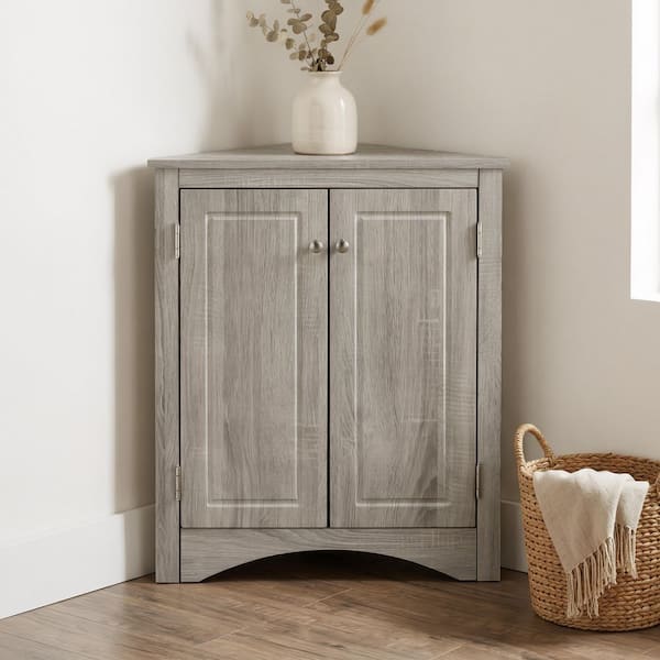 17 in. W x 17 in. D x 32 in. H Light Brown Freestanding Linen Cabinet, Triangle Storage Cabinet with Adjustable Shelves