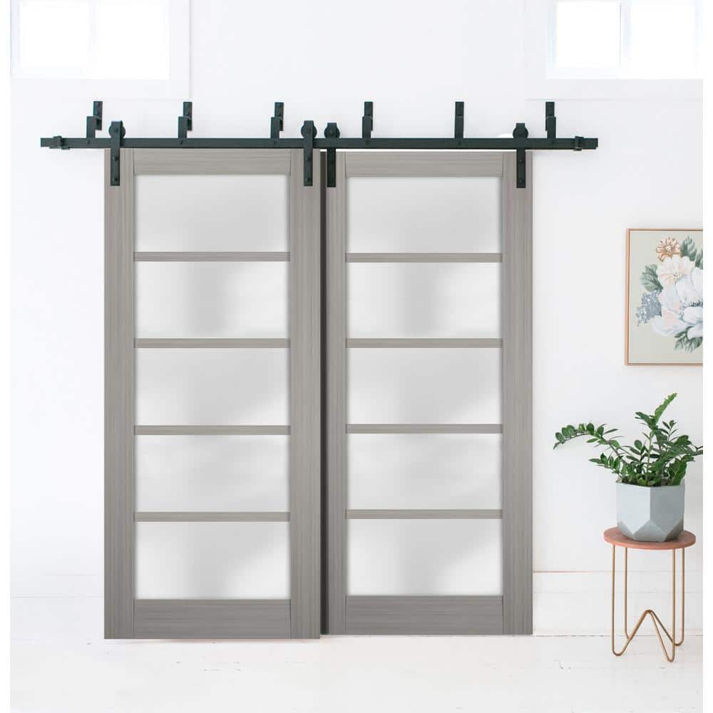 Gray Ash 72" x 80" Frosted Glass Barn Bypass Doors