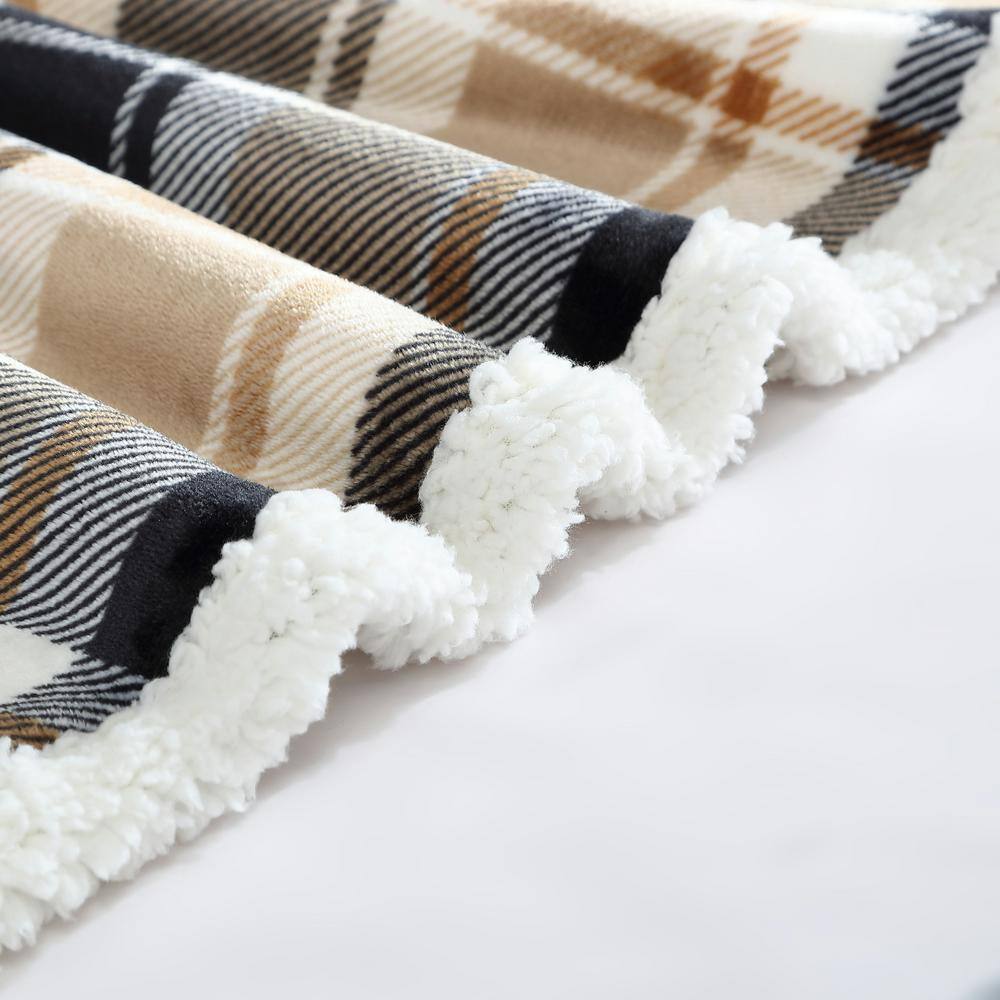 Rugged Plaid Brown 50"x60" Reversible Fleece/Sherpa Throw
