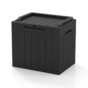 32 Gal. Wood-Grain Deck Box with Seat, Outdoor Lockable Storage Box for Patio Furniture in Black