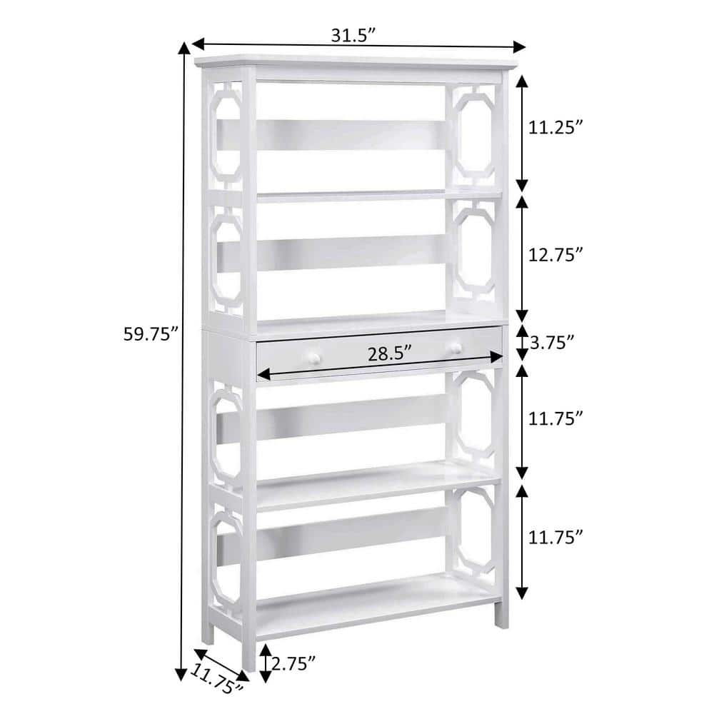 Omega White 5-Tier Bookcase with Spacious Drawer