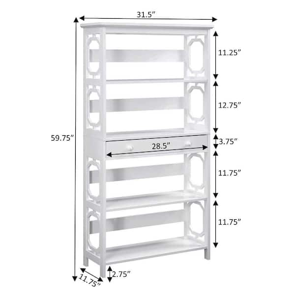 Convenience Concepts Omega 59.75 in. White MDF 5 Shelf Standard