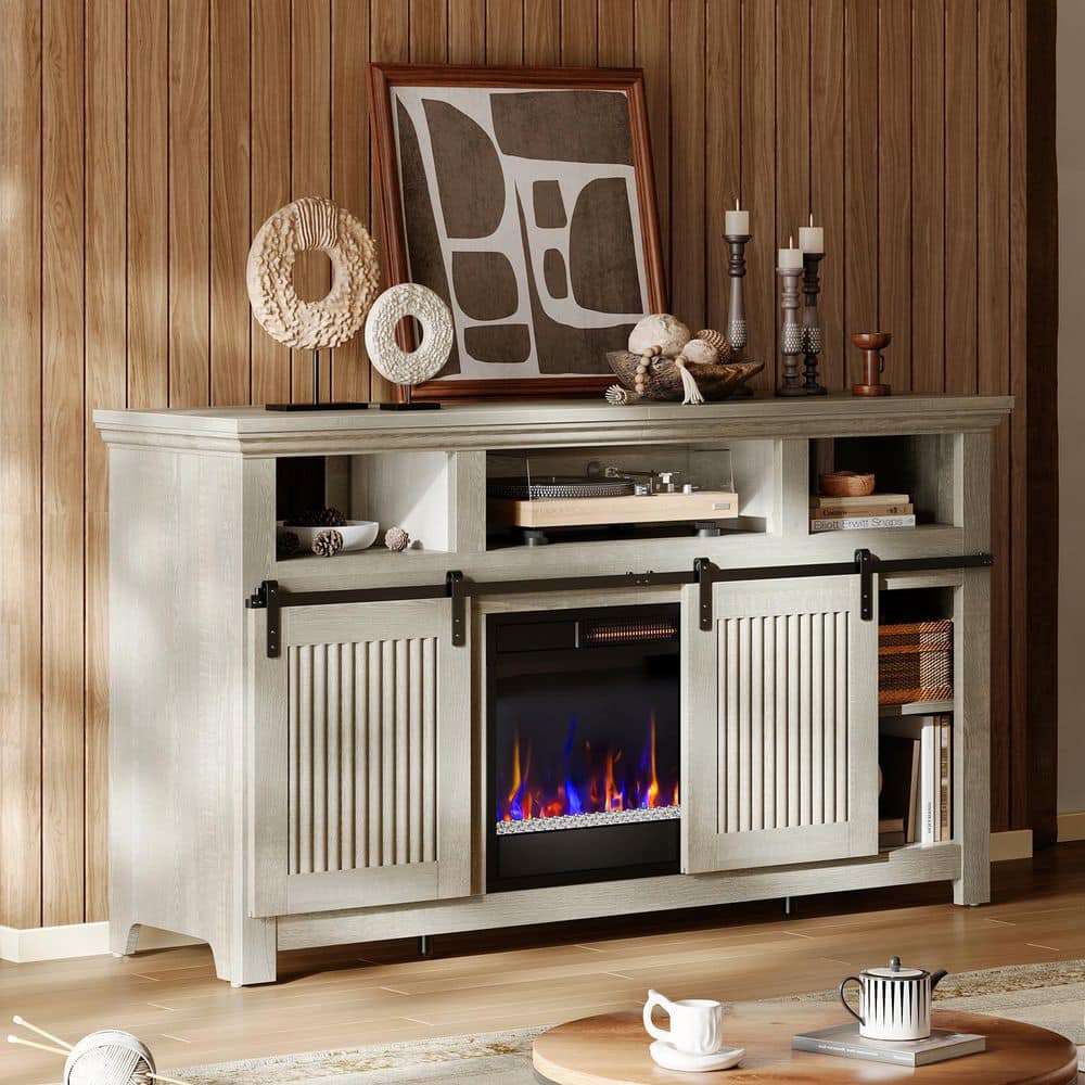 Bestier 61 in. Freestanding Electric Fireplace TV Stand in White