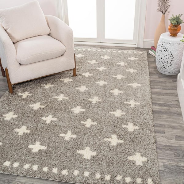 JONATHAN Y Cristo Berber Geometric Shag Gray/Ivory 3 ft. x 5 ft. Area Rug