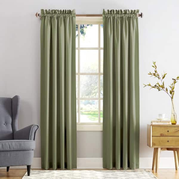Gregory Sage Green Layered 54 in. W x 120 in. L Rod Pocket Room Darkening Curtain (Single Panel)