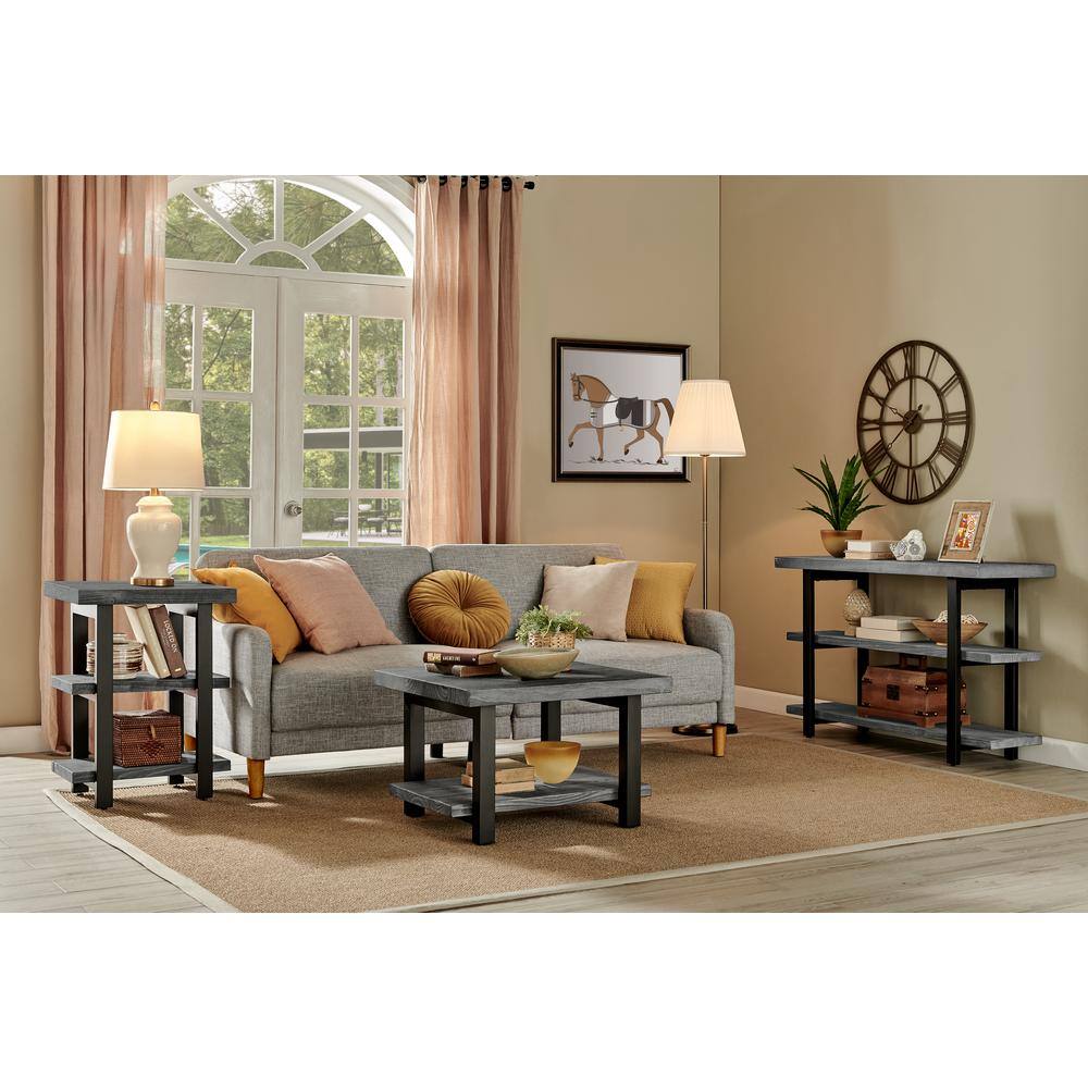 31" Slate Gray Pine Wood and Metal Square Coffee Table