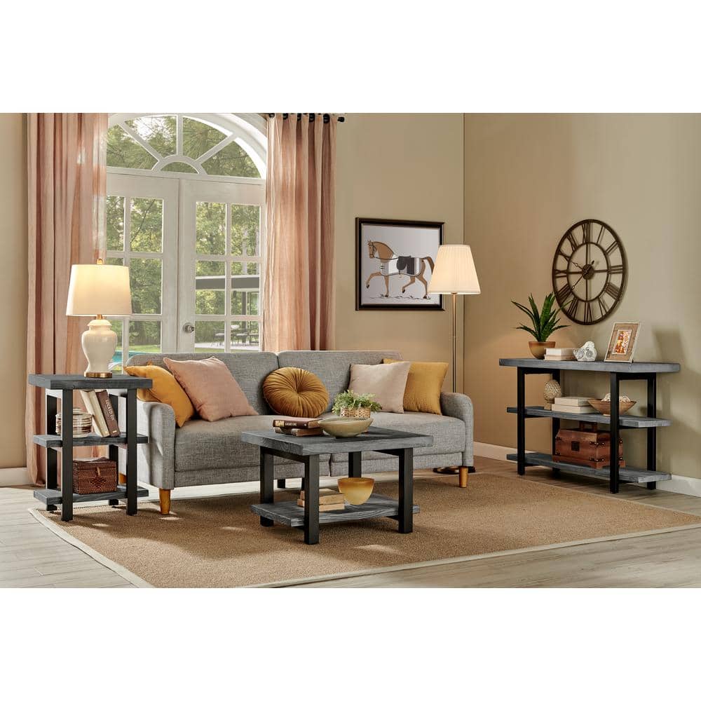 Pomona 48" Slate Gray Acacia Wood & Black Metal Media Console