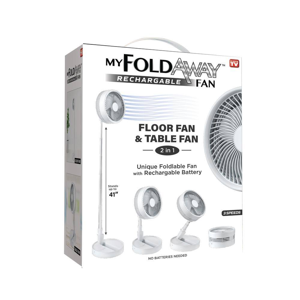 As Seen On Tv 2 In 1 Adjustable Height 40 In Unique Foldable And Portable My Foldaway Rechargeable Floor And Table Fan 7039 The Home Depot