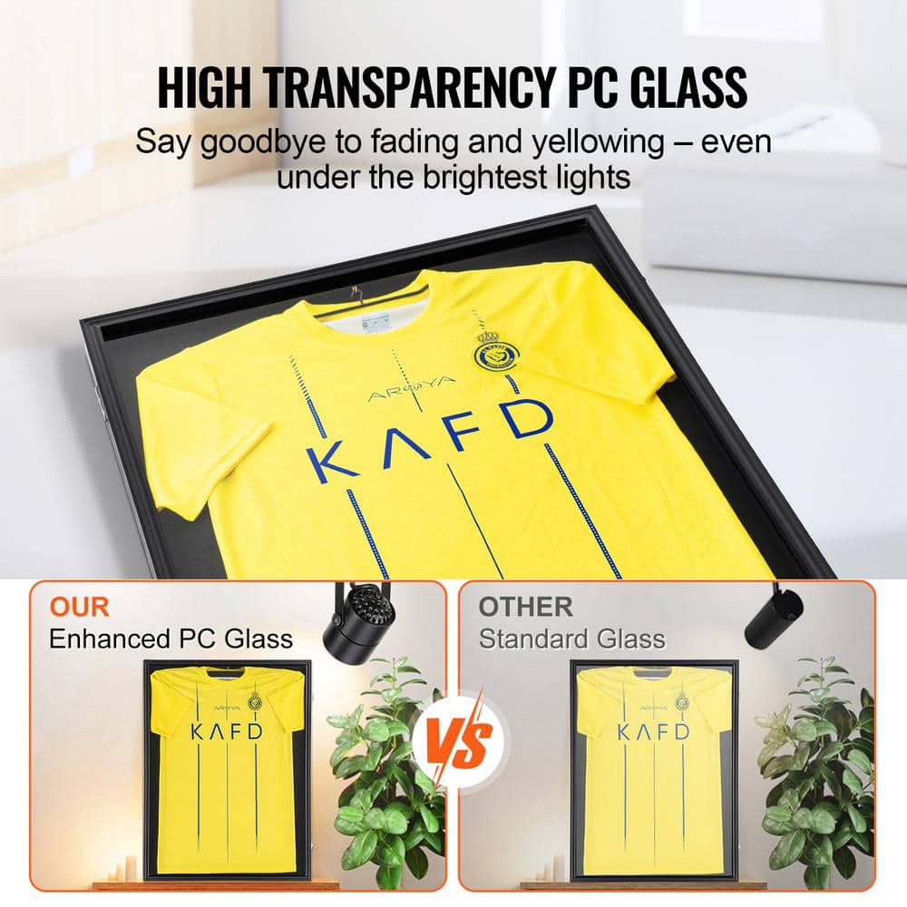 Large Matte Black Lockable Jersey Display Frame with UV Protection