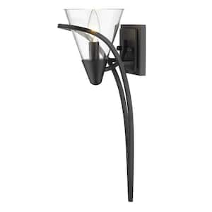 Olympia 1-Light Matte Black Clear Glass Wall Sconce