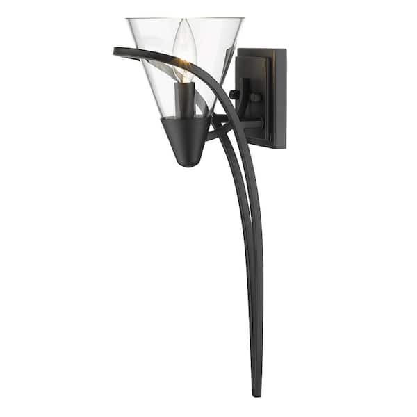 Golden Lighting Olympia 1-Light Matte Black Clear Glass Wall Sconce