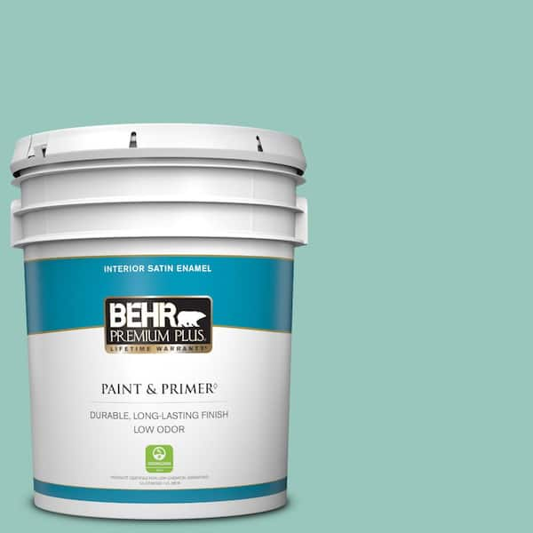 BEHR PREMIUM PLUS 5 gal. #490D-4 Eucalyptus Leaf Satin Enamel Low Odor Interior Paint & Primer