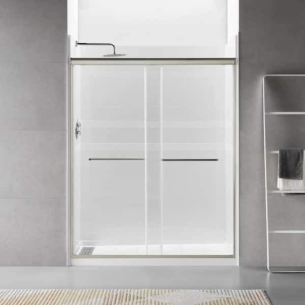 56 in. to 60 in. W x 70 in. H Sliding Framed Shower Door in Brushed Nickel Finish with Clear Glass
