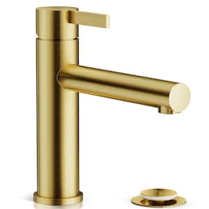 Single Hole Single Handle Bathroom Sink Faucet, Brushed Gold  Modern Bathroom Faucet with Metal Pop-up Drain