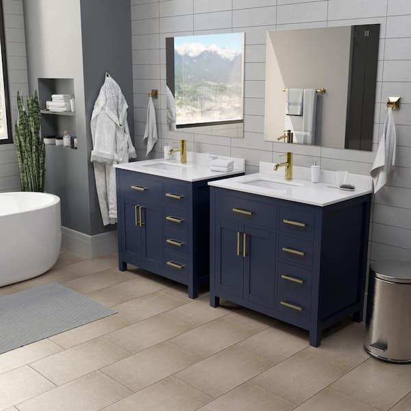 Wyndham Collection Beckett 42 in. W x 22 in. D Single Vanity in Dark Blue  with Cultured Marble Vanity Top in Carrara with White Basin  WCG242442SBLCCUNSMXX - The Home Depot