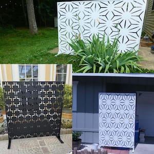 76 in. H x 47.2 in. W Privacy Screen with Stand Freestanding Outdoor Metal Divider for Garden Backyard (White)
