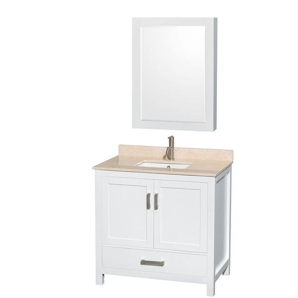 Wyndham Collection Sheffield 36 in. Vanity in White with Marble Vanity Top in Ivory and Medicine Cabinet