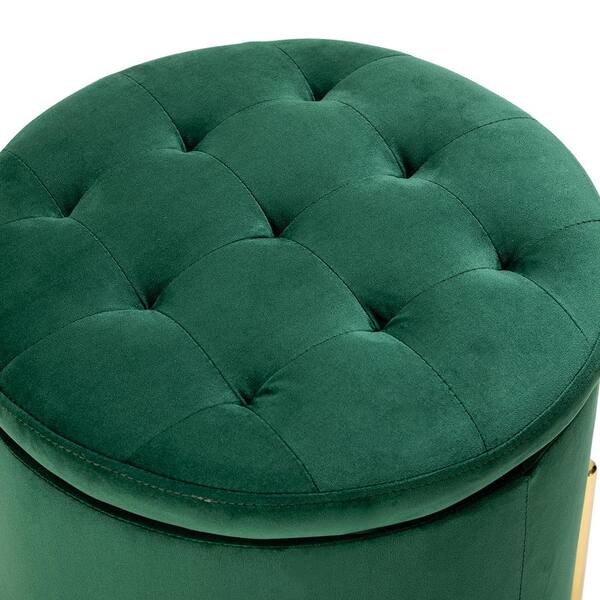 Green Mandala Motif Ottoman with Wood Legs - Green Magnificence