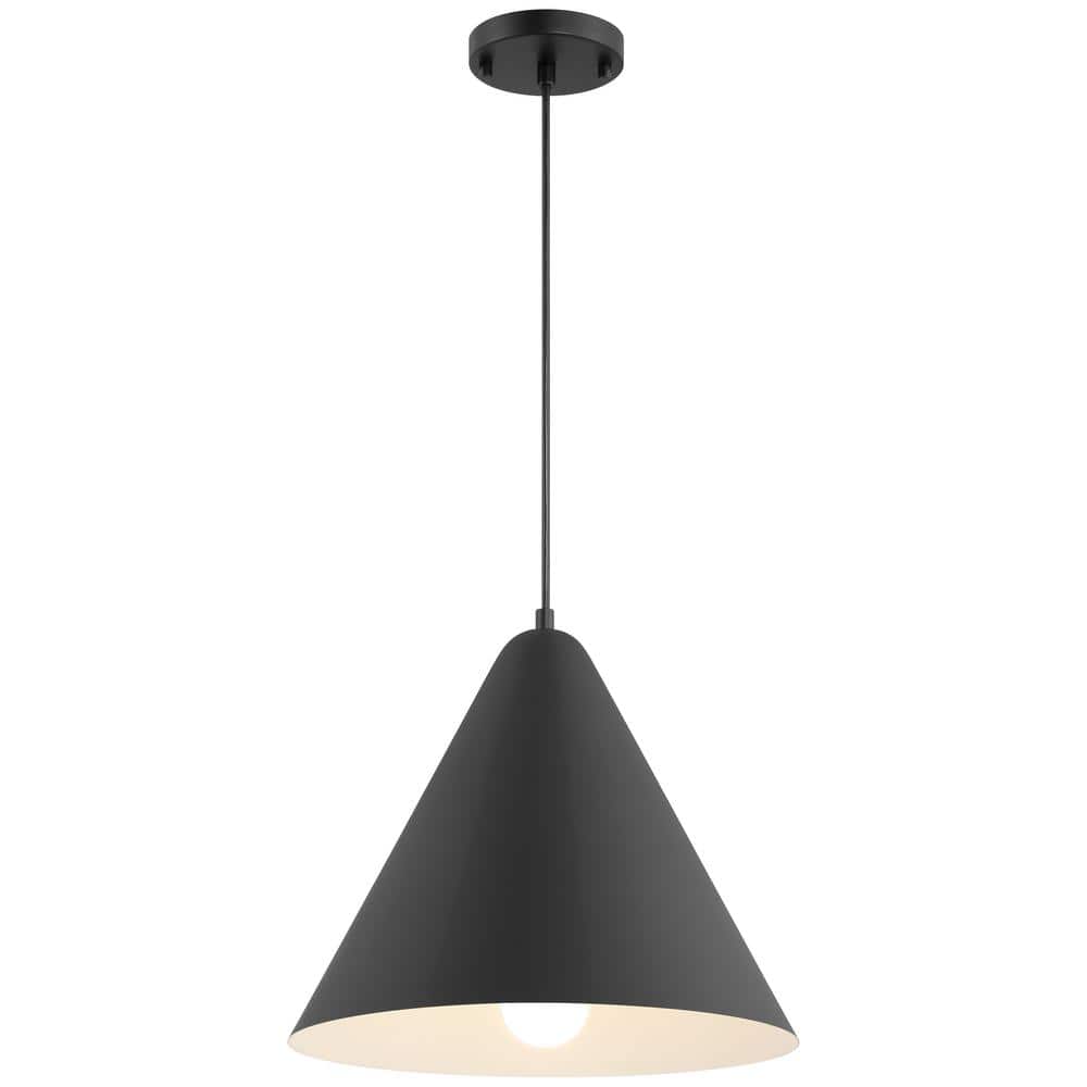 Ford 10 -Watt 1-Light Matte Black Cone Pendant Light with Steel Shade and L