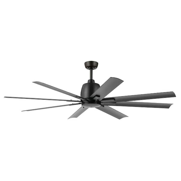 KICHLER Breda 65 in. Outdoor Satin Black Downrod Mount Ceiling Fan with Remote Included for Patios or Porches