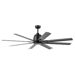 Breda 65 in. Outdoor Satin Black Downrod Mount Ceiling Fan with Remote Included for Patios or Porches