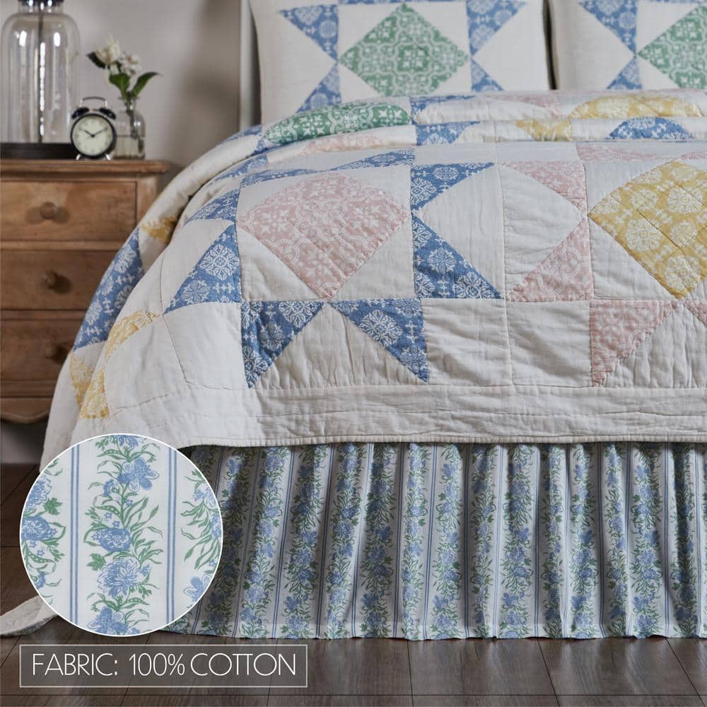 Jolie Queen Blue and Green Cotton Farmhouse Bed Skirt