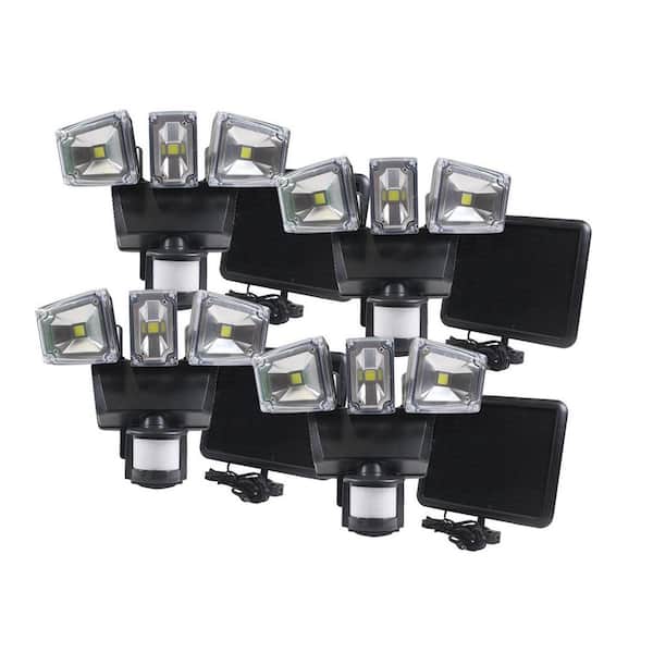 NATURE POWER Triple COB Solar Motion Activated Security Light with Integrated LED (4-Pack)