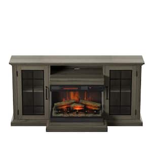 60 in. Media Mantel Fireplace in Omni-Sawblade Marks Brown with Panorama Fireplace