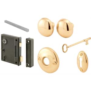 Vertical Trim Lock Set, 2-1/2 in. Backset, Cast Steel, Brass Plated Knobs, Keyed Alike
