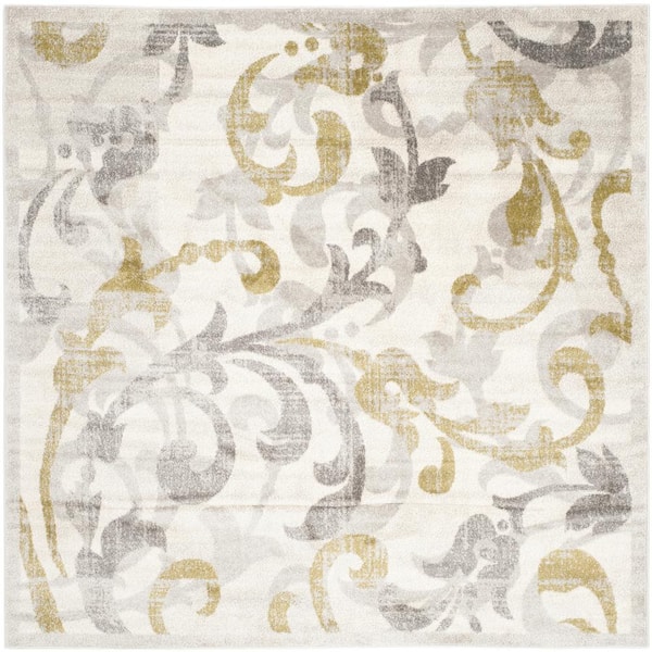 SAFAVIEH Amherst Ivory/Light Gray 9 ft. x 9 ft. Square Border Area Rug