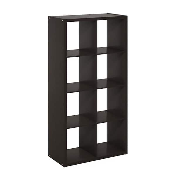 Furinno Cubicle 58 in. Tall Dark Oak Wood 8 Shelf Open Back Bookcase