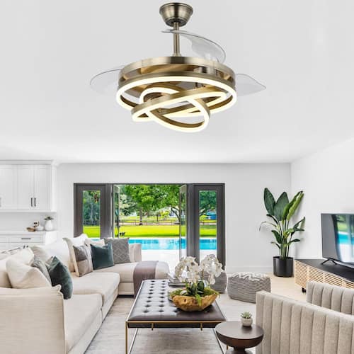 Wesley 42 in. Indoor LED Bronze DIY Shape Retractable Ceiling Fan With Lights, 6-Speed Ceiling Fan with Remote Control Lighting