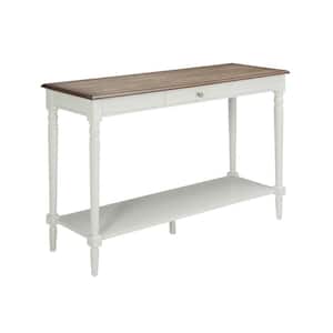 French Country 48 in. Driftwood/White Standard Rectangle Wood Console Table with Drawers