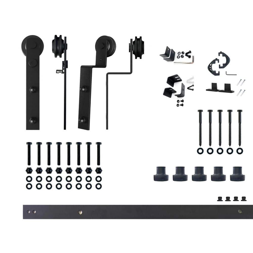 6.6 ft./79 in. Black Rustic Single Track Bypass Sliding Barn Door Hardware Kit Straight Design Roller for Double Doors price history on PriceWatchPro