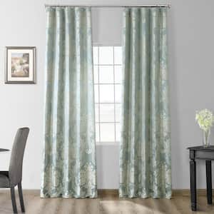Magdelena Blue/Steel Faux Silk Jacquard Curtain Panel - 50 in. W x 120 in. L (1 Panel)