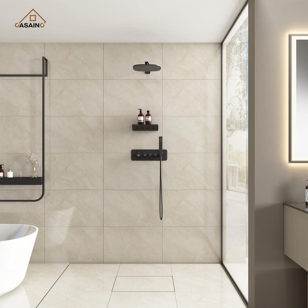 Matte Black Wall Mounted Shower System with Rainfall and Neck Massage