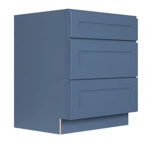 Lancaster Blue Plywood Shaker Stock Assembled 3-Drawer Base Kitchen Cabinet 27 in. W x 34.5 in. D H x 24 in. D