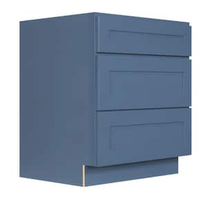 Lancaster Blue Plywood Shaker Stock Assembled 3-Drawer Base Kitchen Cabinet 36 in. W x 34.5 in. D H x 24 in. D