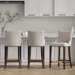 Shubert 29.13 in. Light Grey Beech Wood Bar Stool with Leatherette Upholstered Seat (Set of 3)